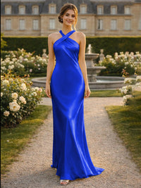 Satin Halter Mermaid Floor Length Bridesmaid Dresses