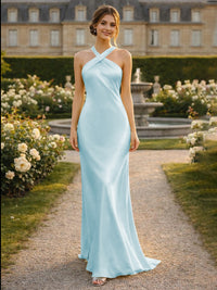 Satin Halter Mermaid Floor Length Bridesmaid Dresses