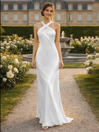 Satin Halter Mermaid Floor Length Bridesmaid Dresses