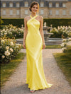 Satin Halter Mermaid Floor Length Bridesmaid Dresses