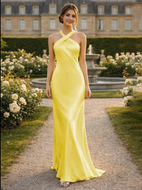 Satin Halter Mermaid Floor Length Bridesmaid Dresses