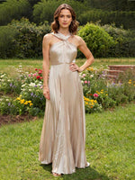 Satin Halter A Line Pleated Bridesmaid Dresses