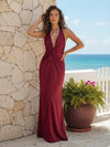 Satin Halter Mermaid Pleated Bridesmaid Dresses