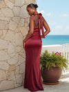 Satin Halter Mermaid Pleated Bridesmaid Dresses