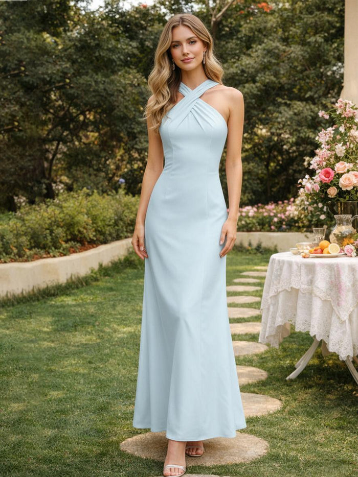 Jersey Halter Bodycon Pleated Bridesmaid Dresses