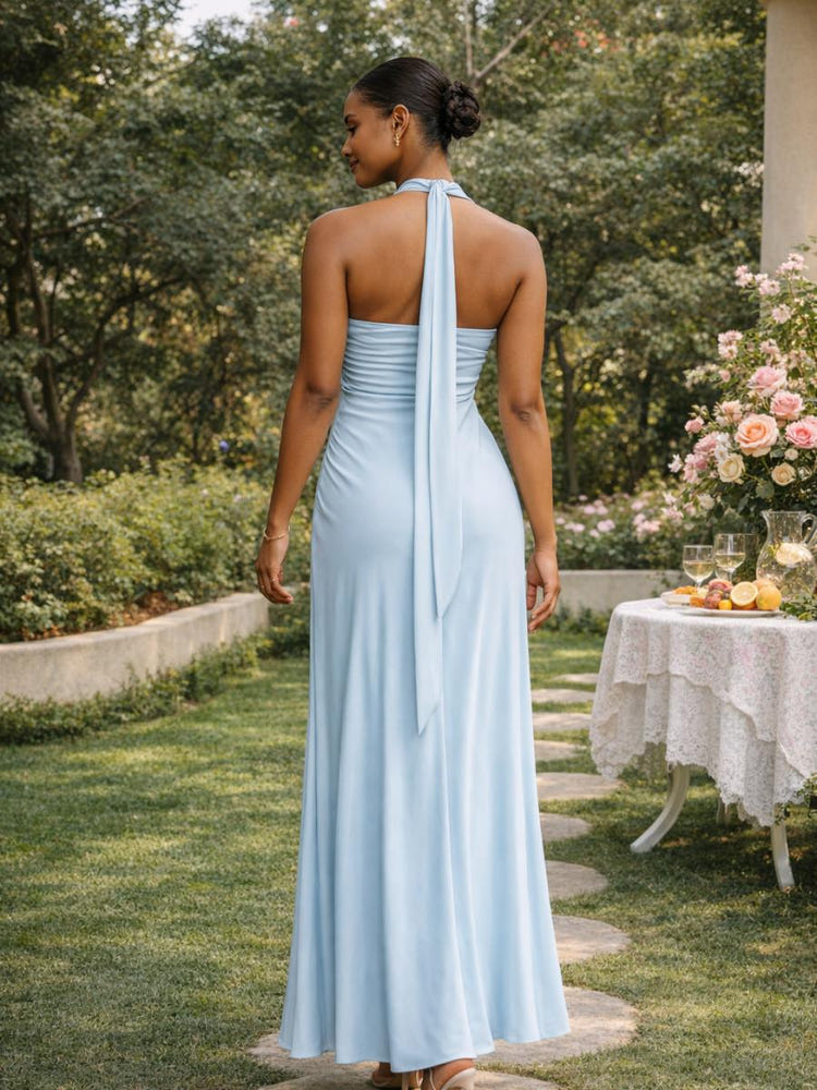 Jersey Halter Bodycon Pleated Bridesmaid Dresses