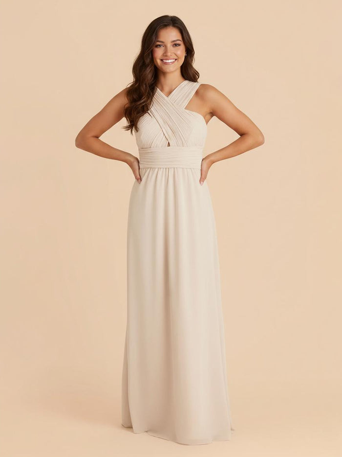 Chiffon Criss Cross A Line Pleated Bridesmaid Dresses