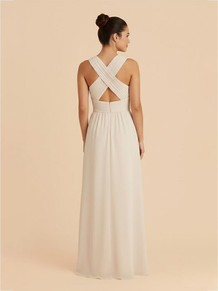 Chiffon Criss Cross A Line Pleated Bridesmaid Dresses