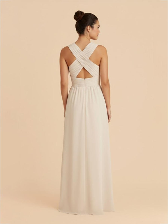 Chiffon Criss Cross A Line Pleated Bridesmaid Dresses