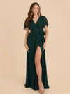 Chiffon V Neck Pleated Bridesmaid Dresses with Slit