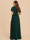 Chiffon V Neck Pleated Bridesmaid Dresses with Slit