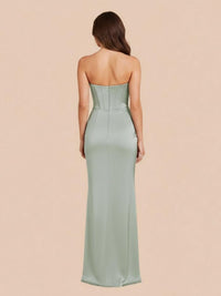 Satin Strapless Bodycon Bridesmaid Dresses with Slit