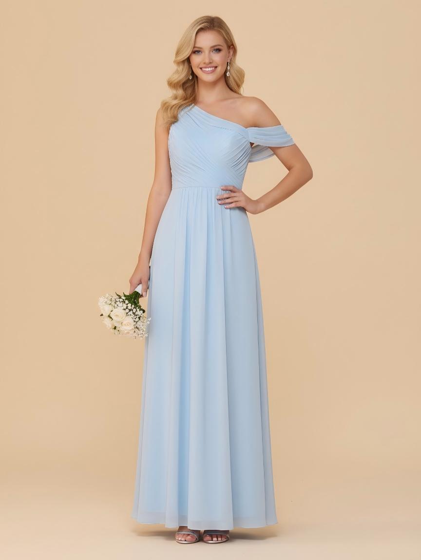 One Shoulder Pleated Chiffon Bridesmaid Dresses