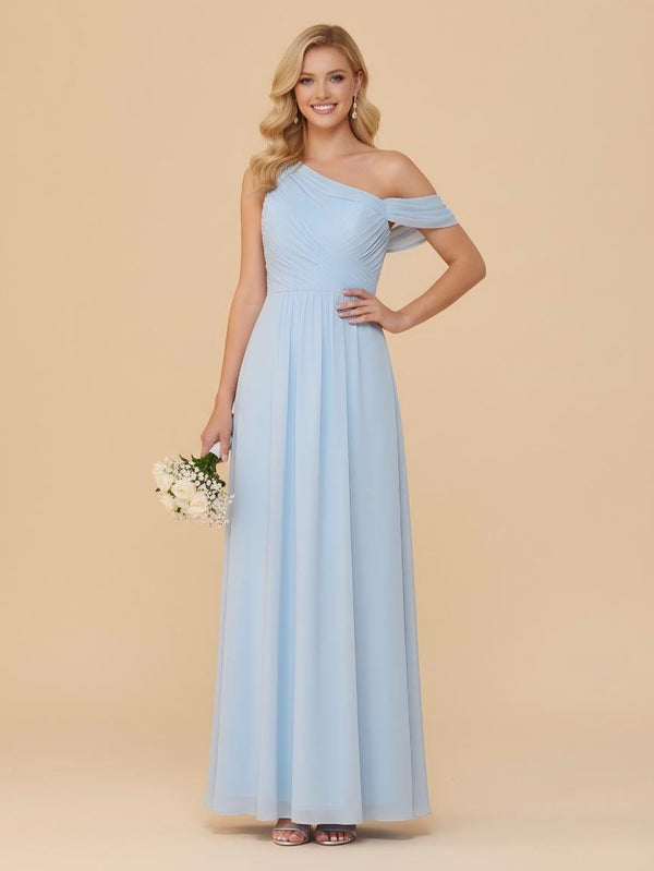 One Shoulder Pleated Chiffon Bridesmaid Dresses
