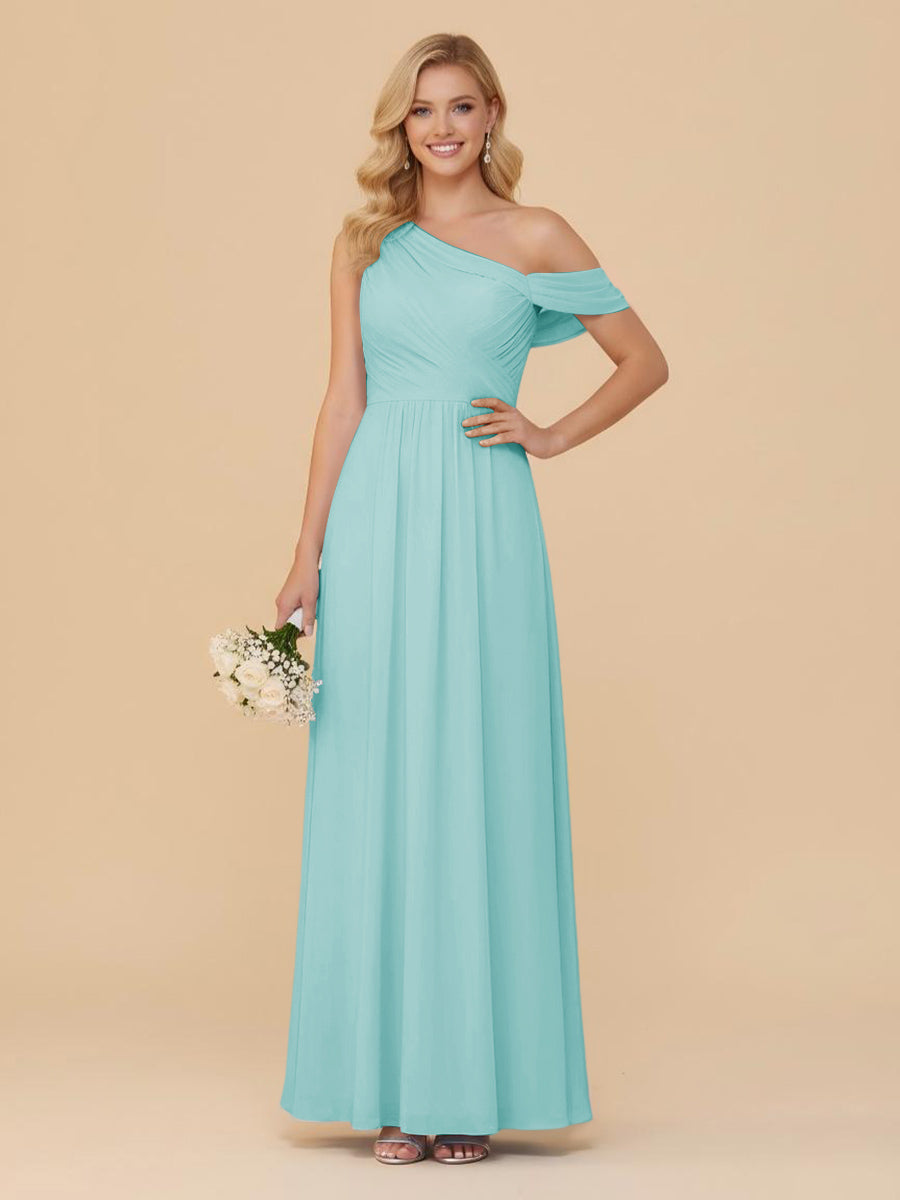 One Shoulder Pleated Chiffon Bridesmaid Dresses