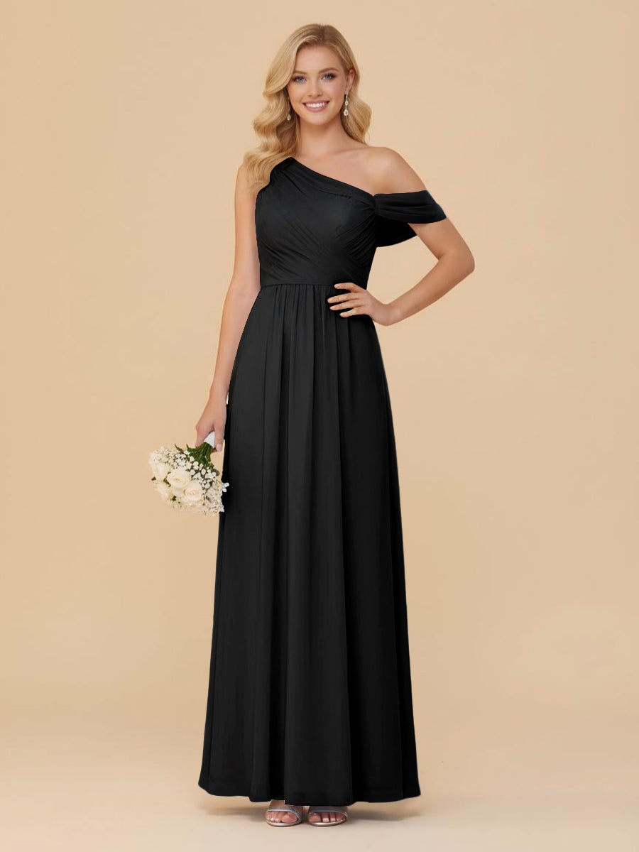 One Shoulder Pleated Chiffon Bridesmaid Dresses