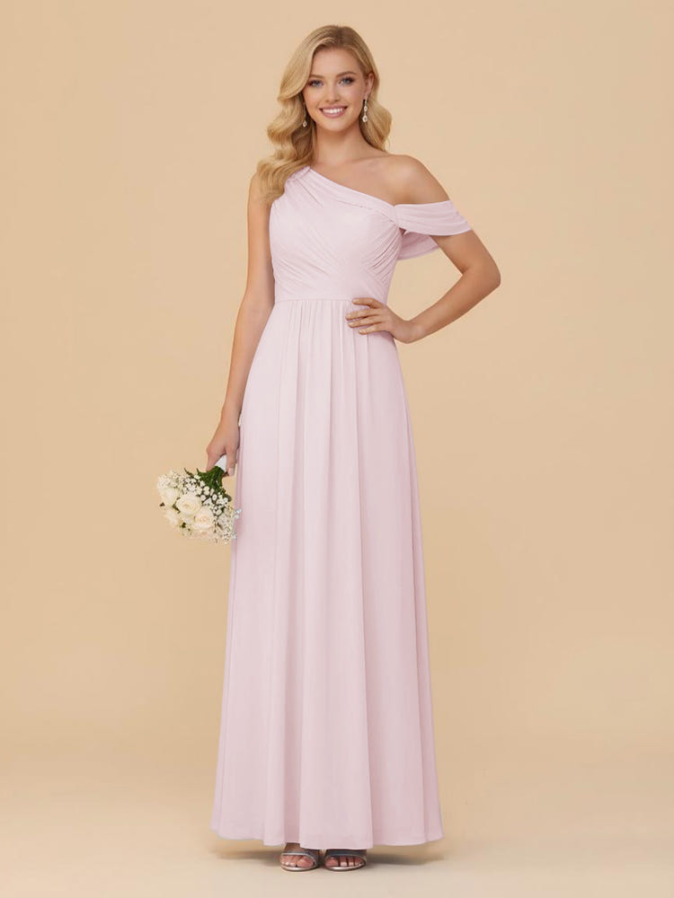 One Shoulder Pleated Chiffon Bridesmaid Dresses