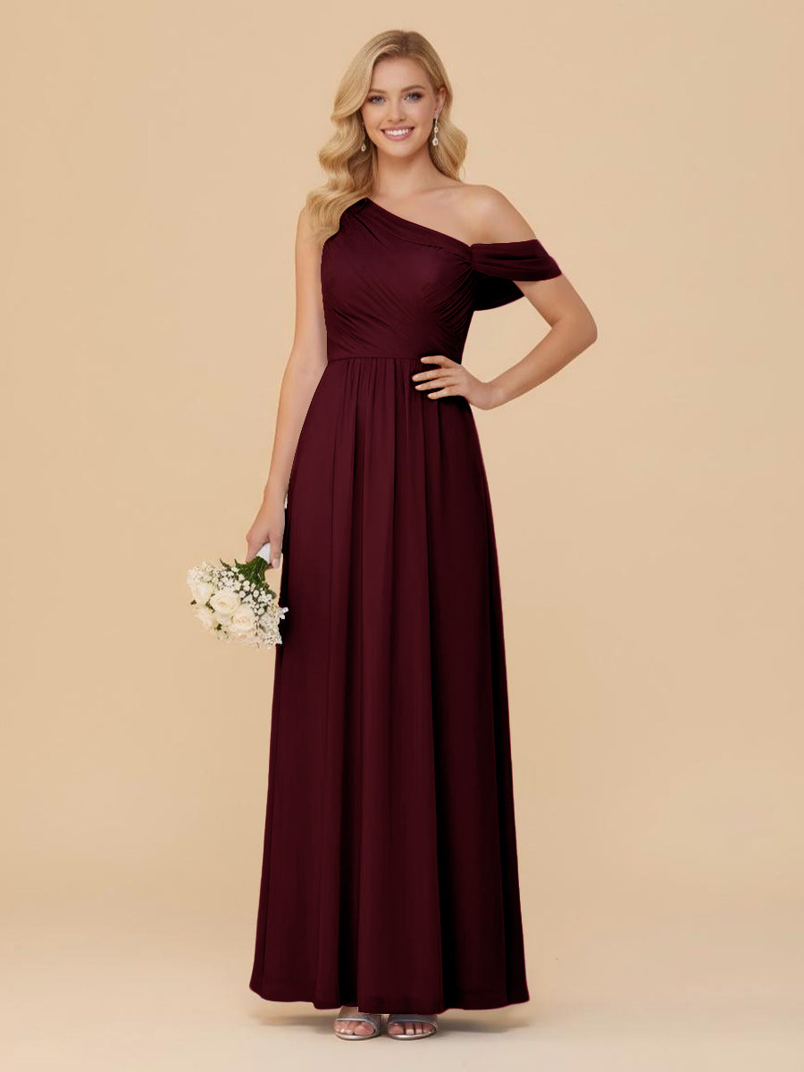 One Shoulder Pleated Chiffon Bridesmaid Dresses