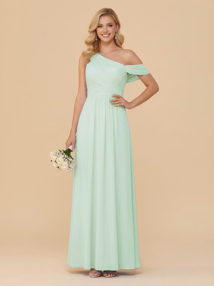 One Shoulder Pleated Chiffon Bridesmaid Dresses