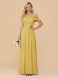 One Shoulder Pleated Chiffon Bridesmaid Dresses