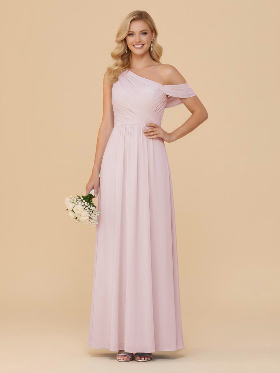 One Shoulder Pleated Chiffon Bridesmaid Dresses