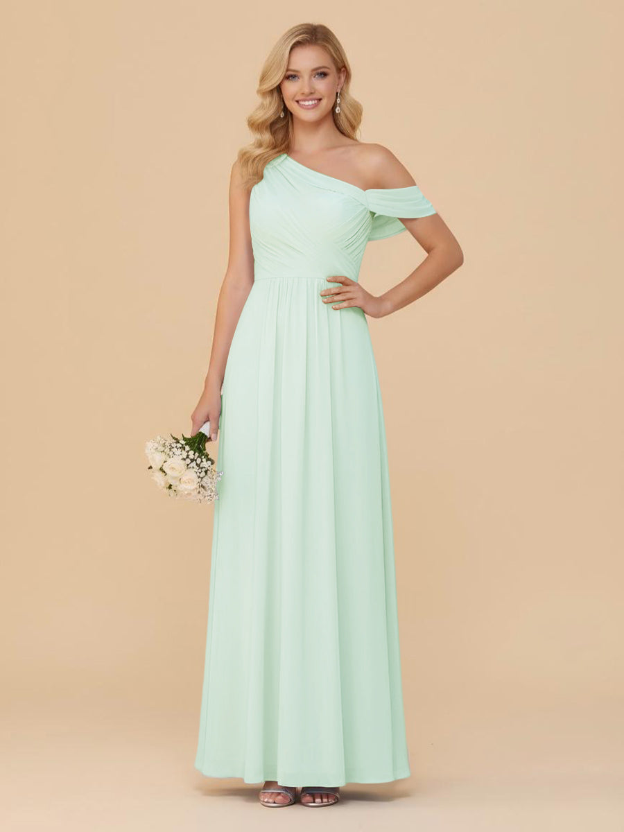 One Shoulder Pleated Chiffon Bridesmaid Dresses