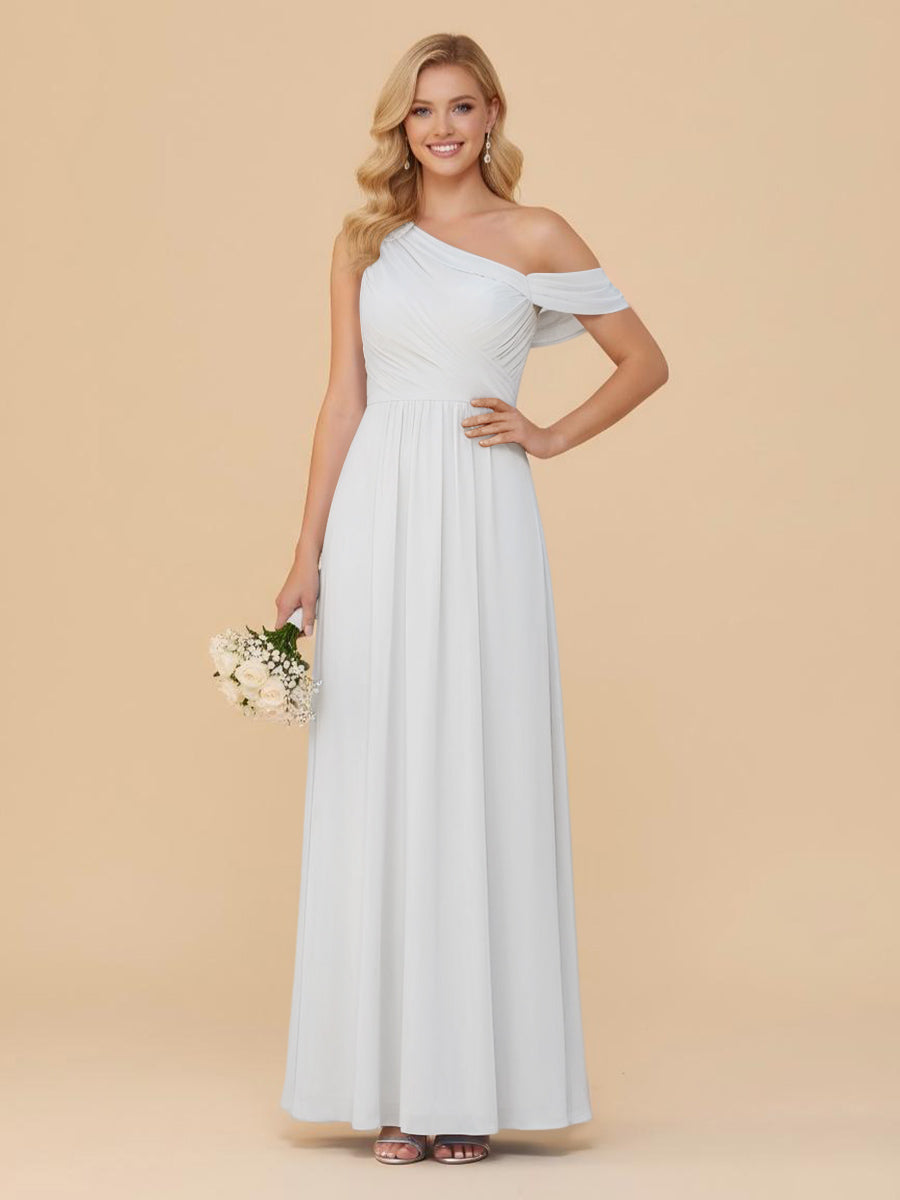 One Shoulder Pleated Chiffon Bridesmaid Dresses