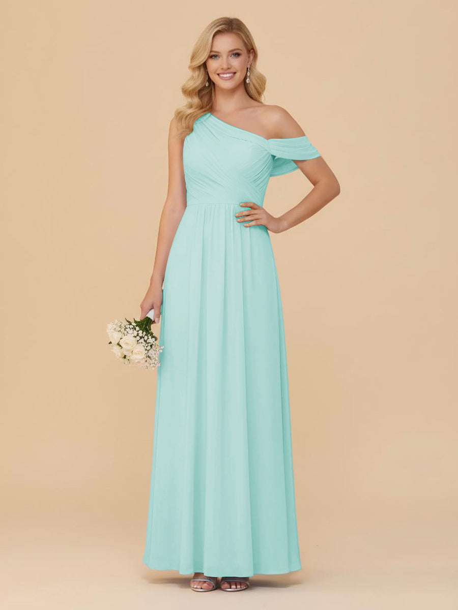 One Shoulder Pleated Chiffon Bridesmaid Dresses