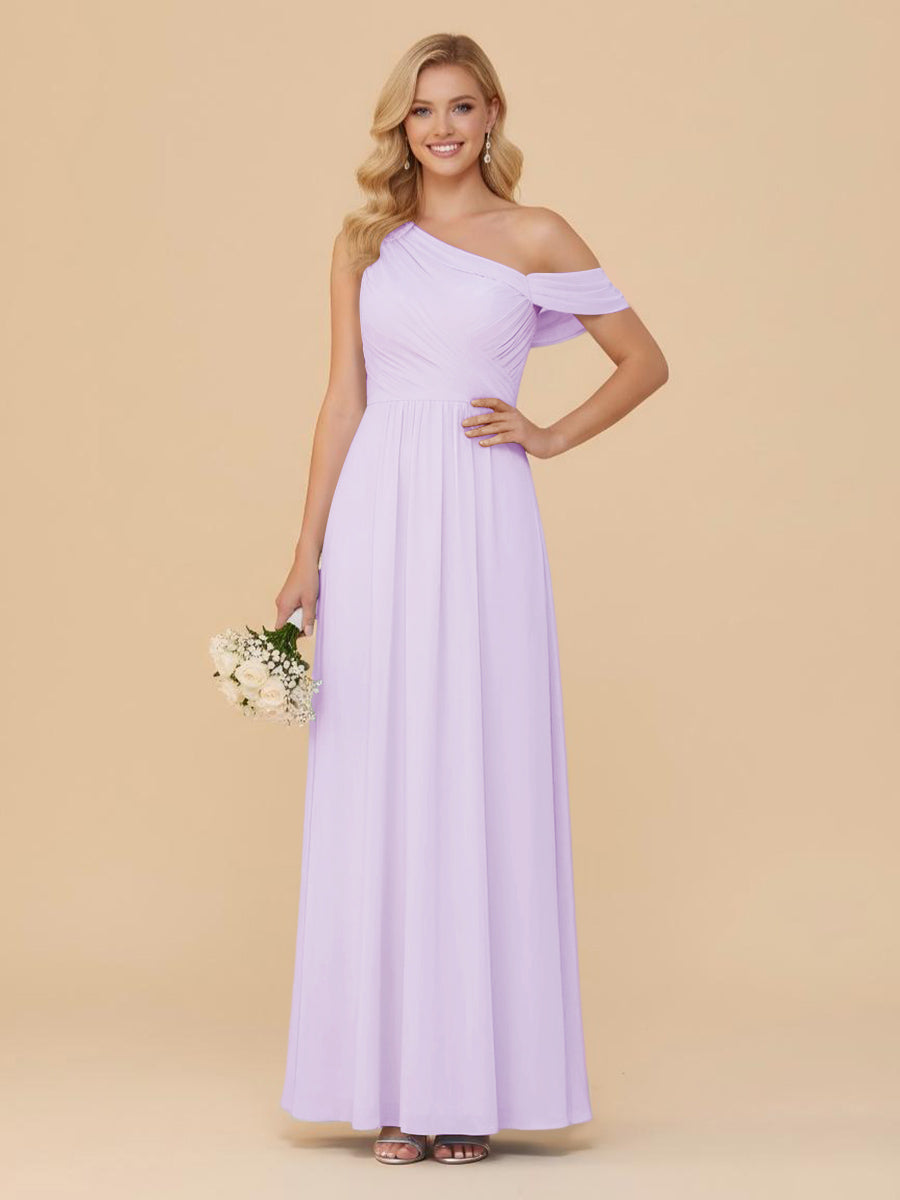 One Shoulder Pleated Chiffon Bridesmaid Dresses