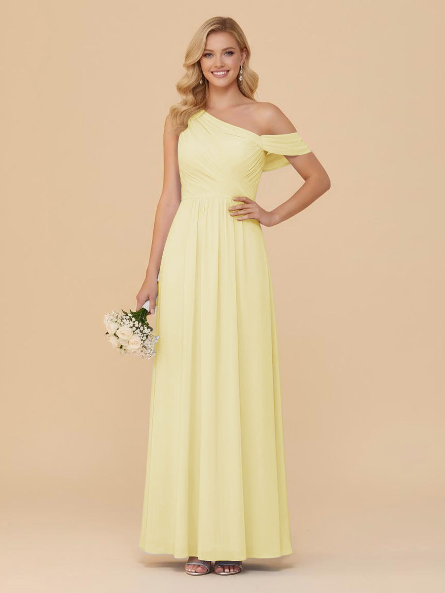 One Shoulder Pleated Chiffon Bridesmaid Dresses