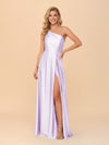 One Shoulder A Line Satin Bridesmaid Dresses with Slit