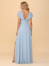 Short Sleeves A Line Chiffon Bridesmaid Dresses with Slit