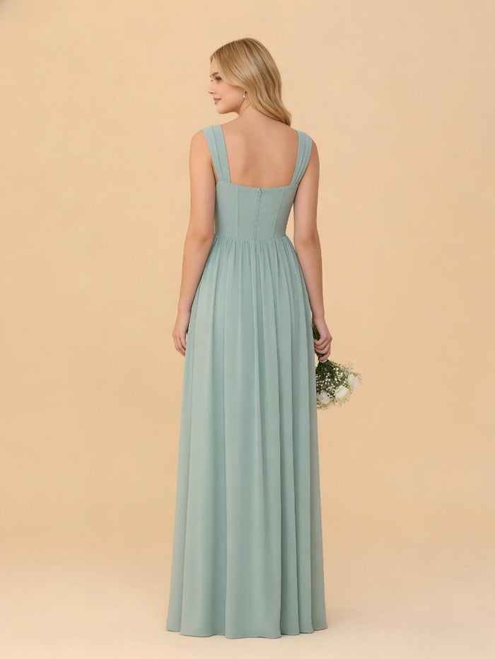 Spaghetti Straps A Line Chiffon Bridesmaid Dresses