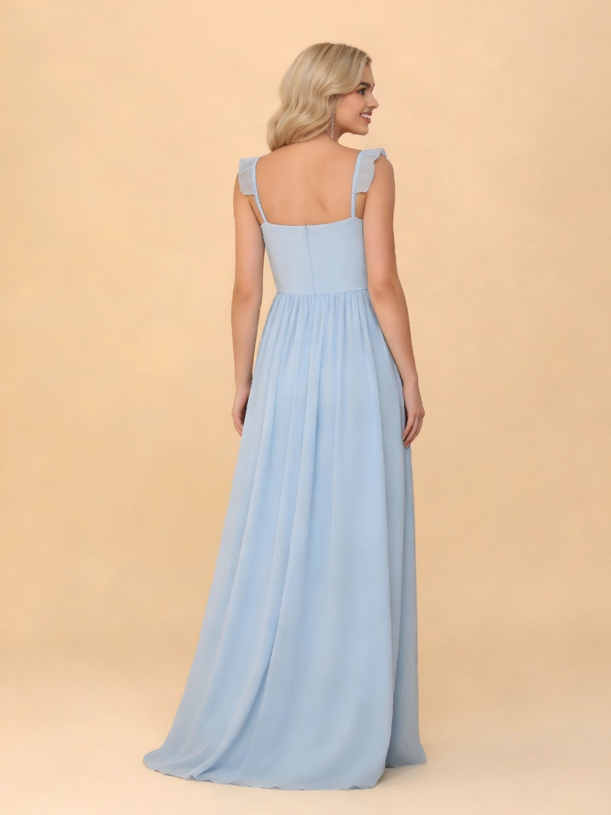 Spaghetti Straps A Line Chiffon Bridesmaid Dresses with Slit