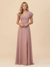 Short Sleeves Chiffon Bridesmaid Dresses with Slit