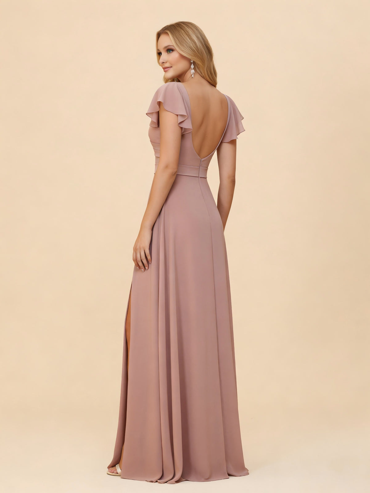 Short Sleeves Chiffon Bridesmaid Dresses with Slit