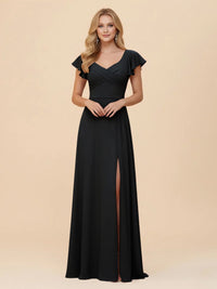 Short Sleeves Chiffon Bridesmaid Dresses with Slit