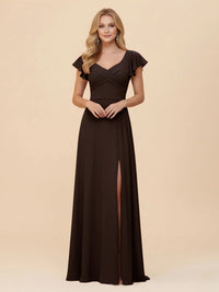 Short Sleeves Chiffon Bridesmaid Dresses with Slit