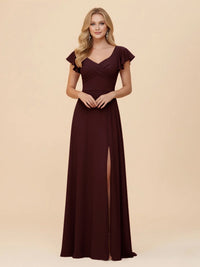 Short Sleeves Chiffon Bridesmaid Dresses with Slit
