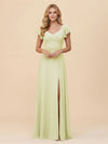 Short Sleeves Chiffon Bridesmaid Dresses with Slit