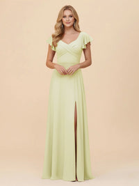 Short Sleeves Chiffon Bridesmaid Dresses with Slit