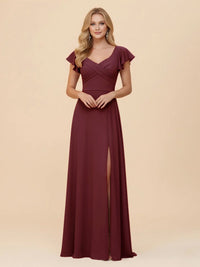 Short Sleeves Chiffon Bridesmaid Dresses with Slit