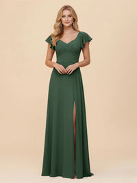 Short Sleeves Chiffon Bridesmaid Dresses with Slit