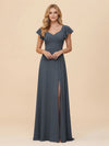 Short Sleeves Chiffon Bridesmaid Dresses with Slit