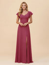 Short Sleeves Chiffon Bridesmaid Dresses with Slit