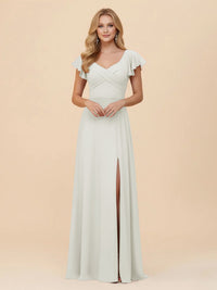 Short Sleeves Chiffon Bridesmaid Dresses with Slit