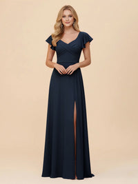 Short Sleeves Chiffon Bridesmaid Dresses with Slit