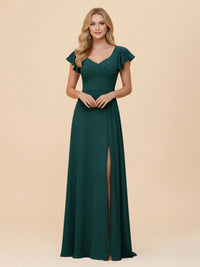 Short Sleeves Chiffon Bridesmaid Dresses with Slit