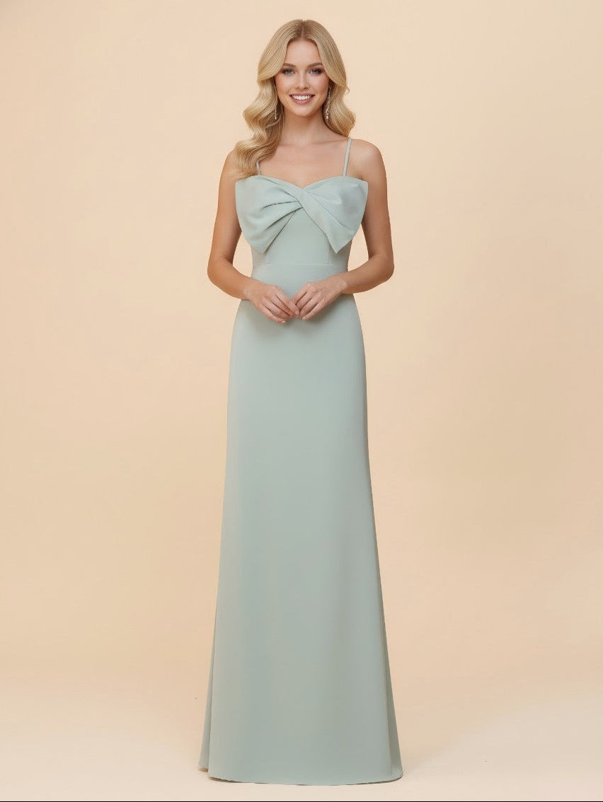 Spaghetti Straps Satin Bridesmaid Dresses with Bow