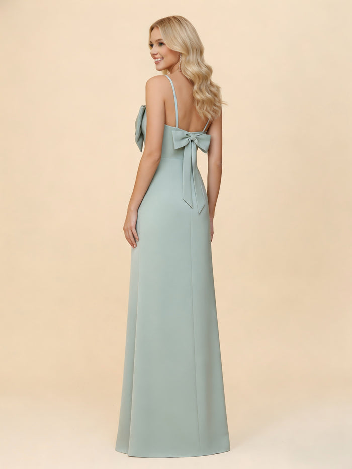 Spaghetti Straps Satin Bridesmaid Dresses with Bow